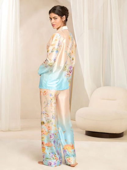 Pastel Double Shade Floral Satin Loungewear – Soft, Elegant & Blooming with Style