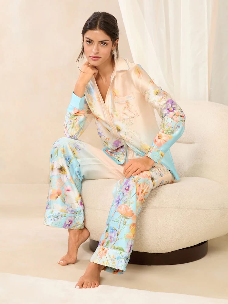 Pastel Double Shade Floral Satin Loungewear – Soft, Elegant & Blooming with Style
