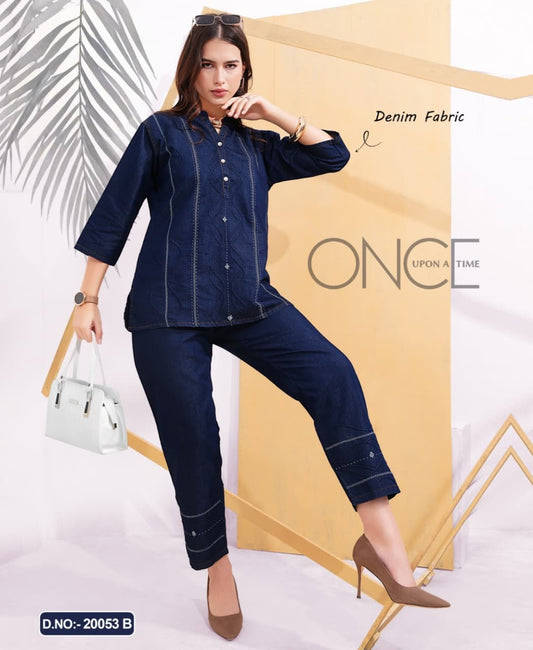 Indigo Luxe Embroidered Denim Co-ord Set