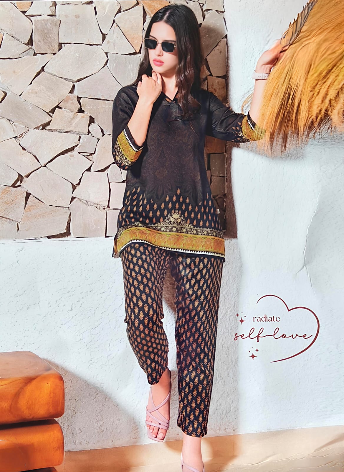 Midnight Gold Ethnic Print Co-ord Set – "Radiate Self-Love" Collection