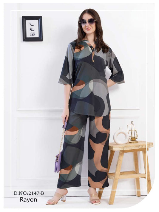 Earthbound Abstract Rayon Co-ord Set – "Modern Flow" Collection