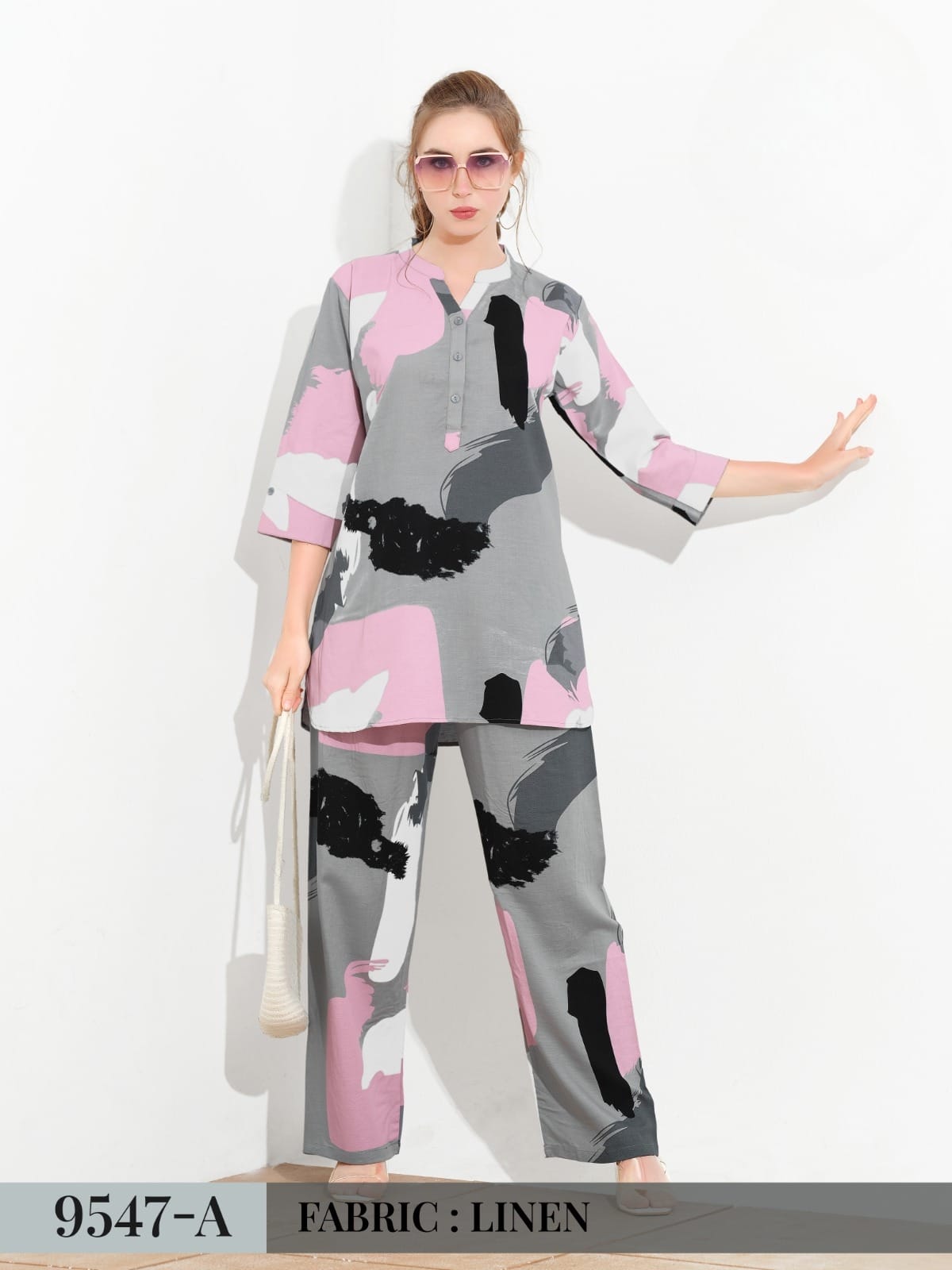 Artistic Abstract Linen Co-ord Set – "Modern Muse