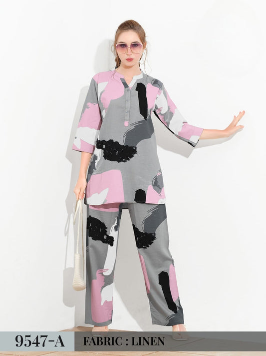 Artistic Abstract Linen Co-ord Set – "Modern Muse