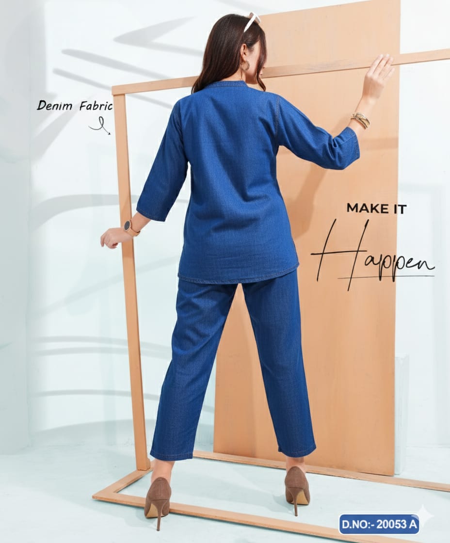 Elegant Embroidered Denim Co-ord Set - "Make It Happen" Edition