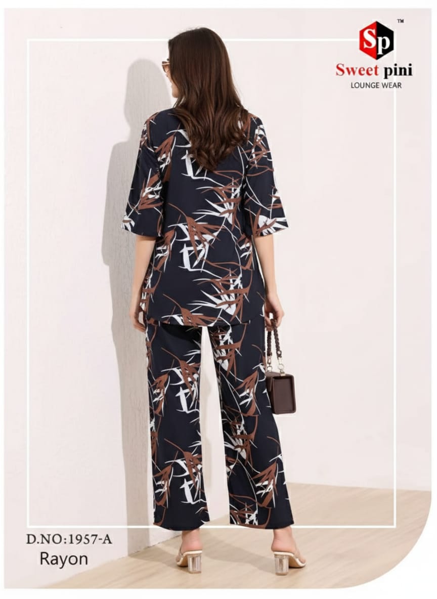 Midnight Navy & Tan Botanical Rayon Co-ord Set