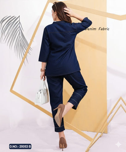 Indigo Luxe Embroidered Denim Co-ord Set