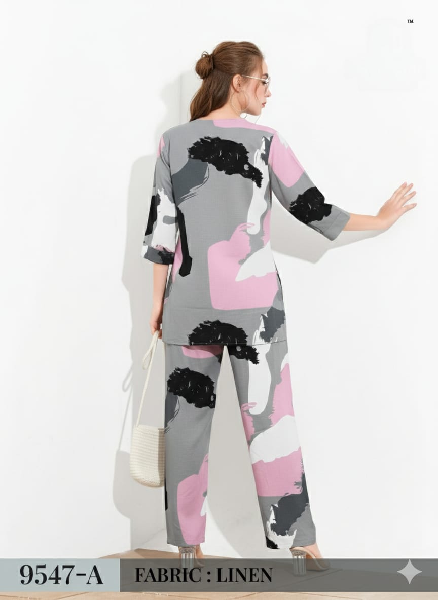 Artistic Abstract Linen Co-ord Set – "Modern Muse