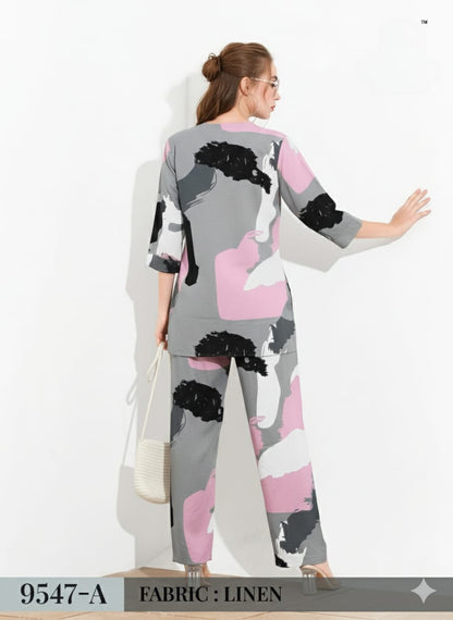 Artistic Abstract Linen Co-ord Set – "Modern Muse