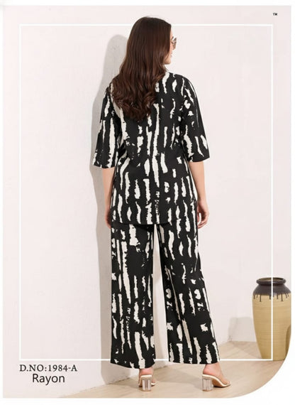 Chic Monochrome Abstract Print Rayon Co-ord Set