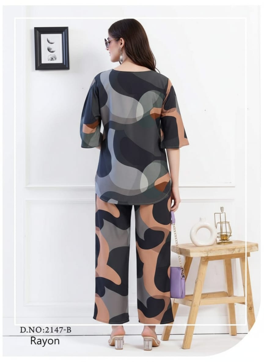 Earthbound Abstract Rayon Co-ord Set – "Modern Flow" Collection