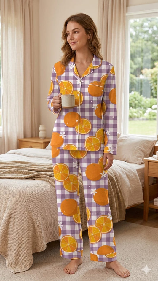 Zesty Gingham Notch Collar Pajama Set