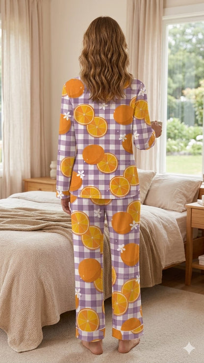 Zesty Gingham Notch Collar Pajama Set