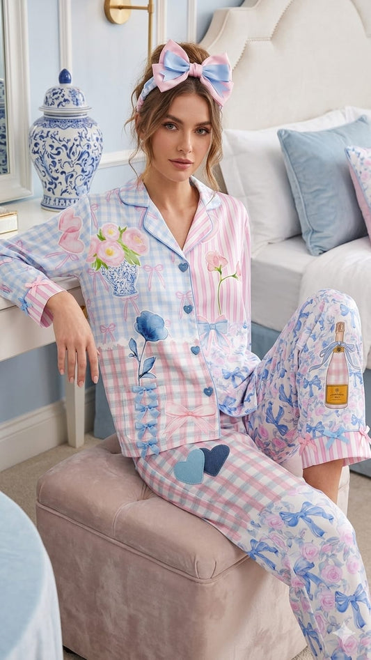 Pastel Perfection: Mixed-Print Pajama Set