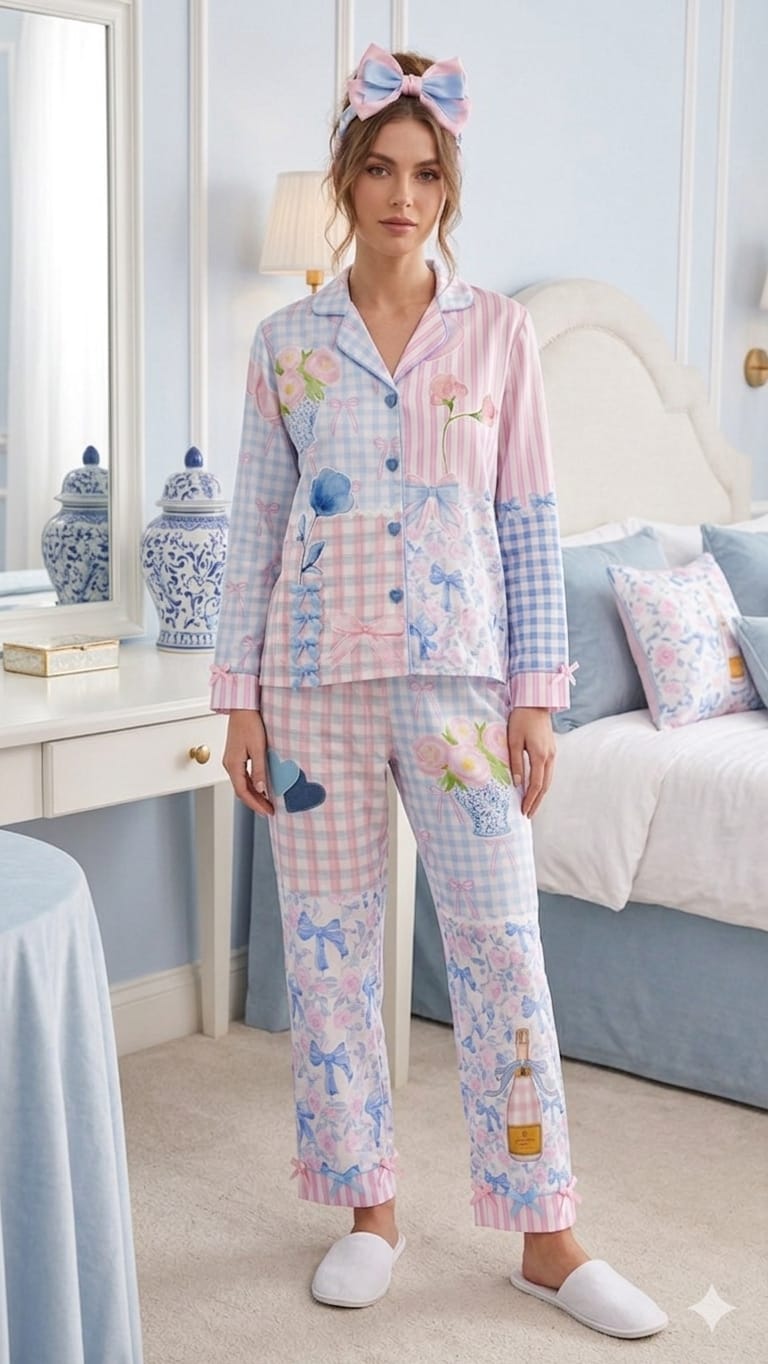 Pastel Perfection: Mixed-Print Pajama Set
