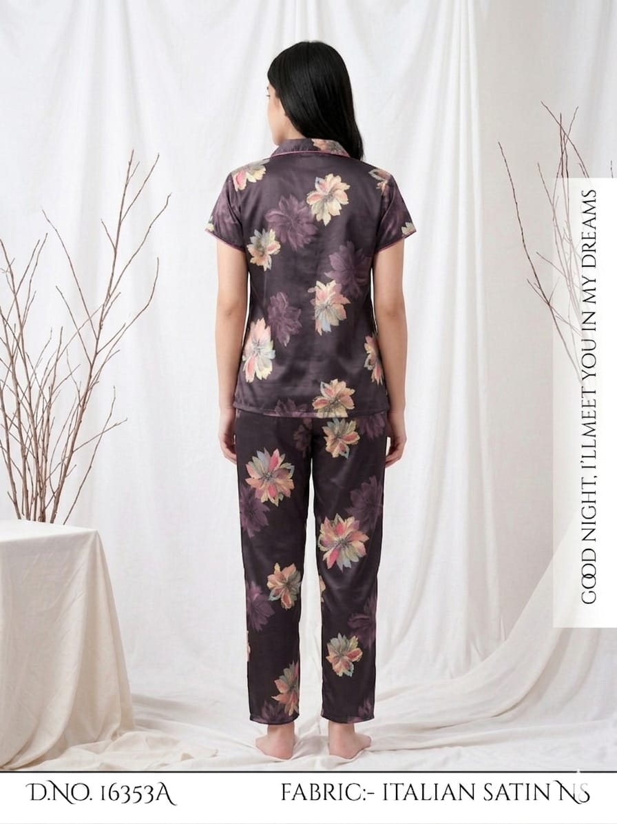 Midnight Bloom Italian Satin Pajama Set