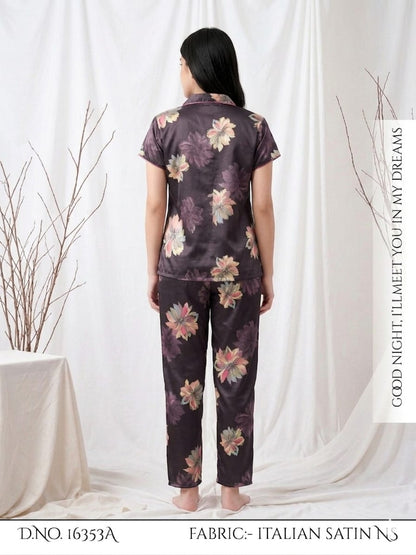 Midnight Bloom Italian Satin Pajama Set