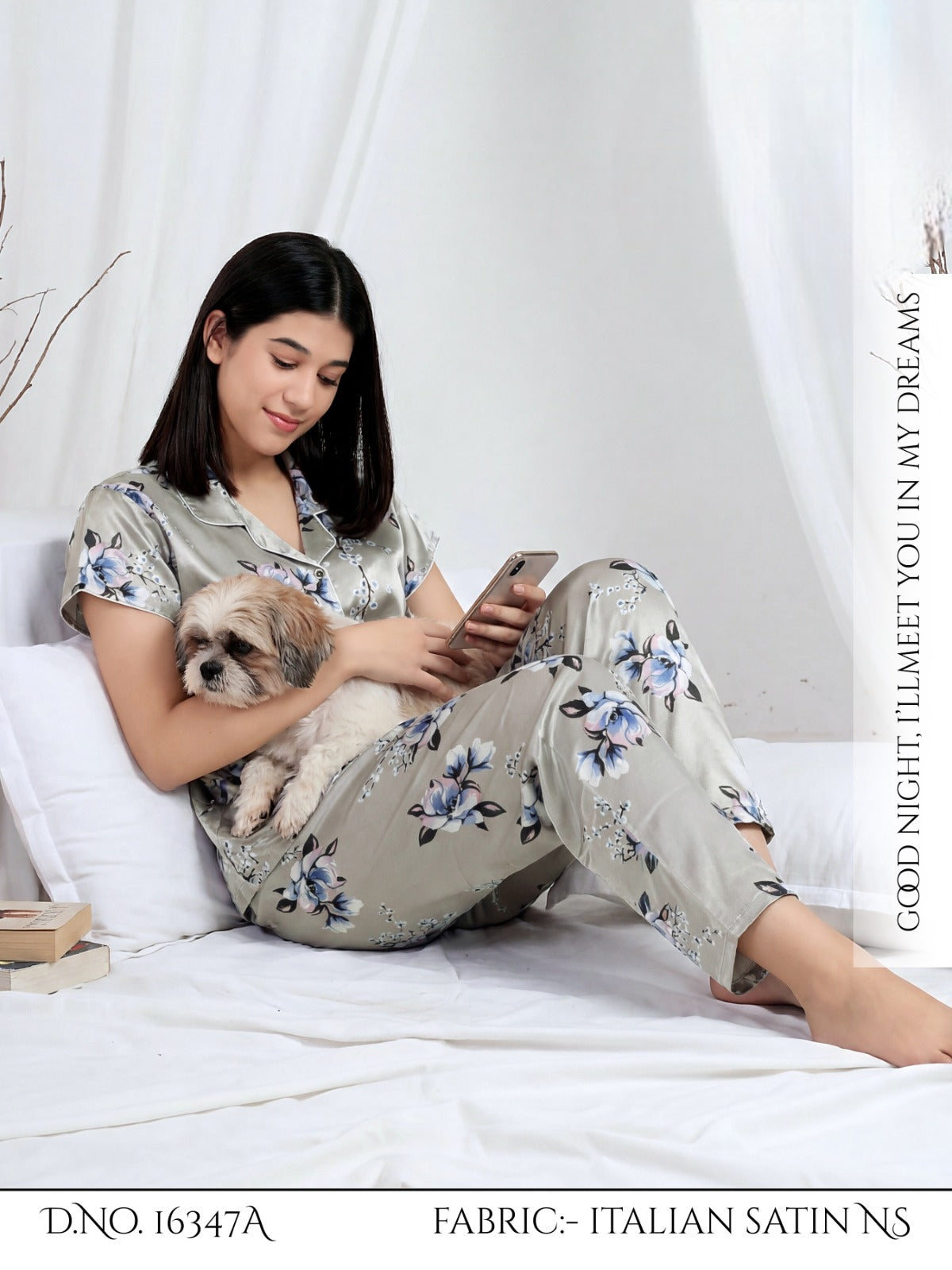 Serene Floral Italian Satin Pajama Set