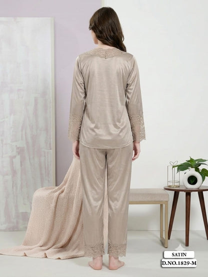 Charming Gold Lace Satin Sleepwear