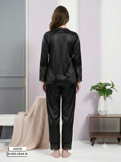Black Satin Lace Sleepwear