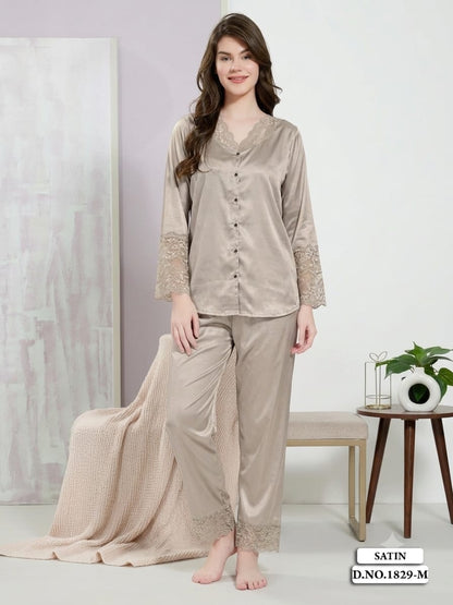 Charming Gold Lace Satin Sleepwear