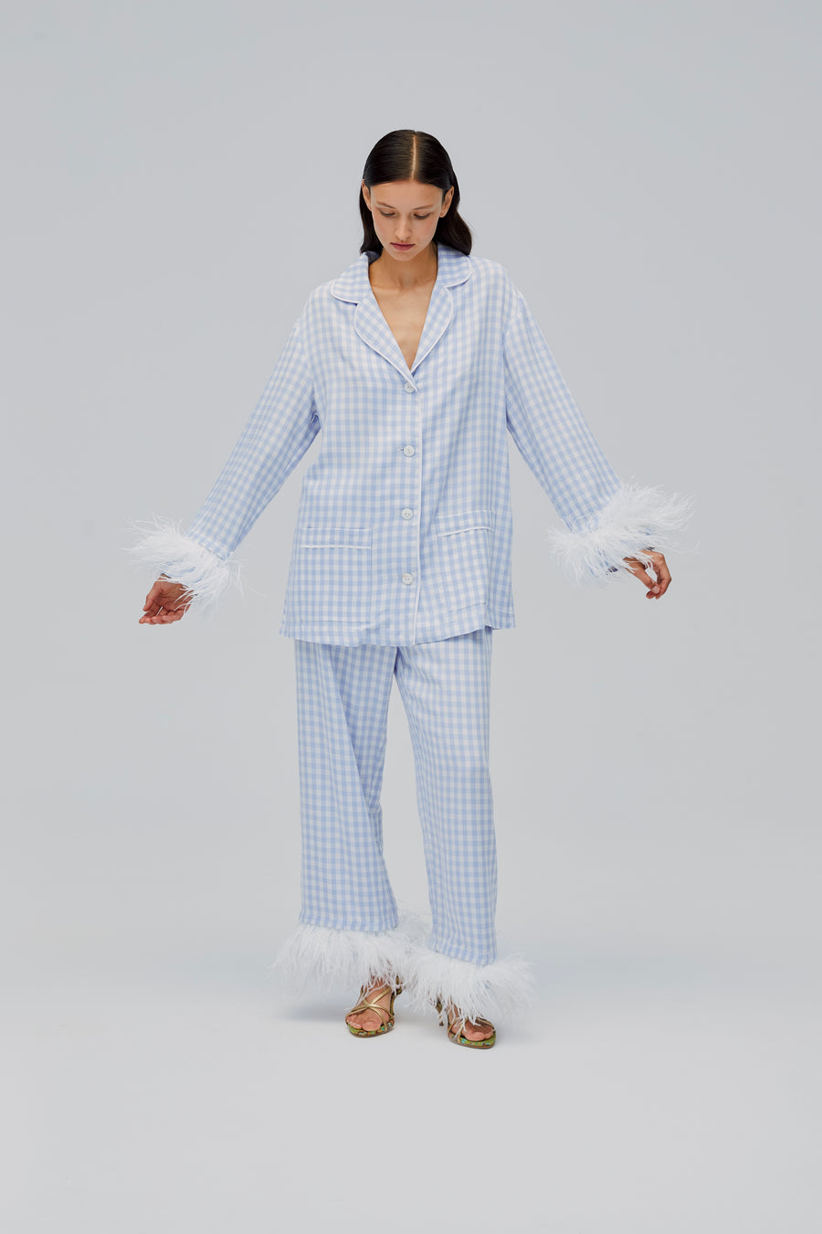 Blue Check Cotton Feather Nightwear