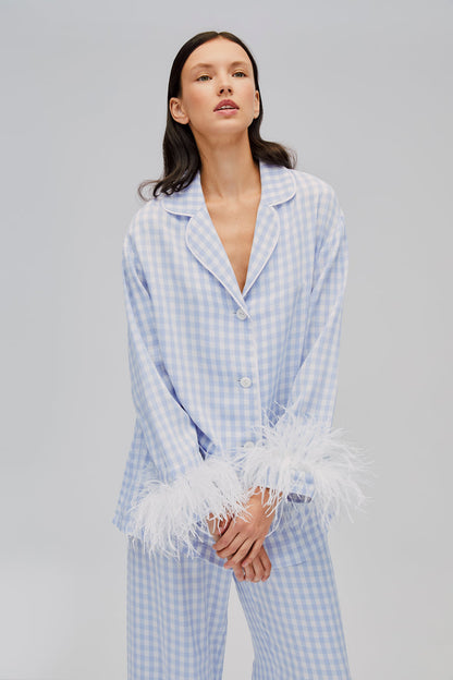 Blue Check Cotton Feather Nightwear