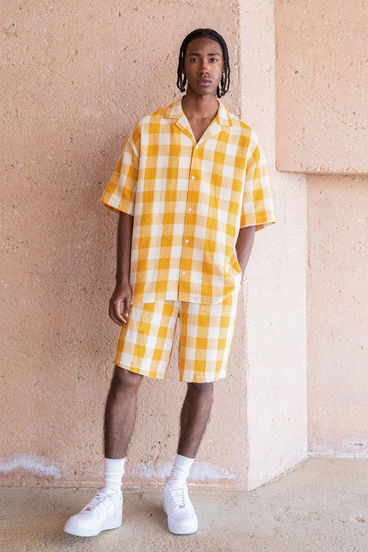 Men  Yellow check coord set