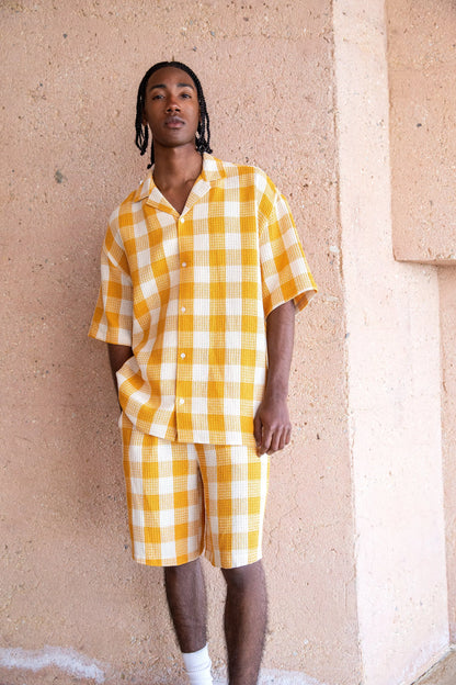 Men  Yellow check coord set