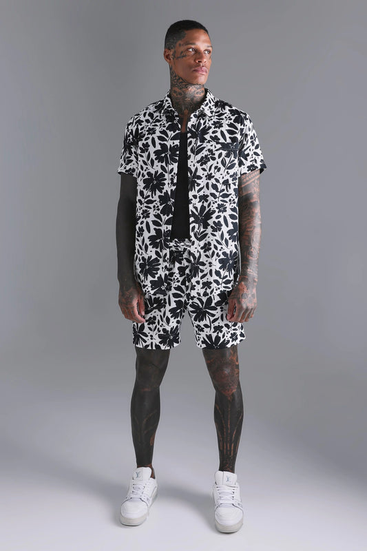 Men  floral black and white coord set