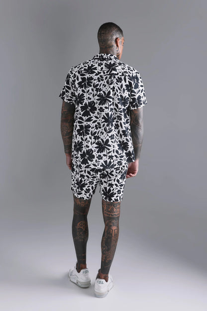 Men  floral black and white coord set