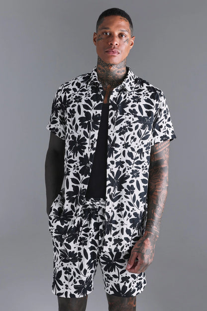 Men  floral black and white coord set