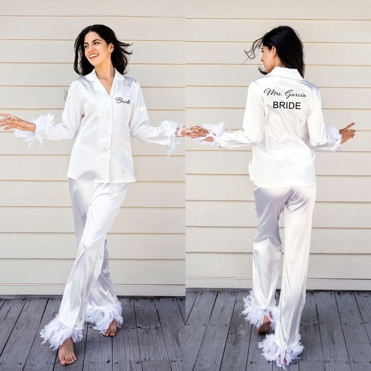 Luxe Satin Bride to be Feather Nightwear