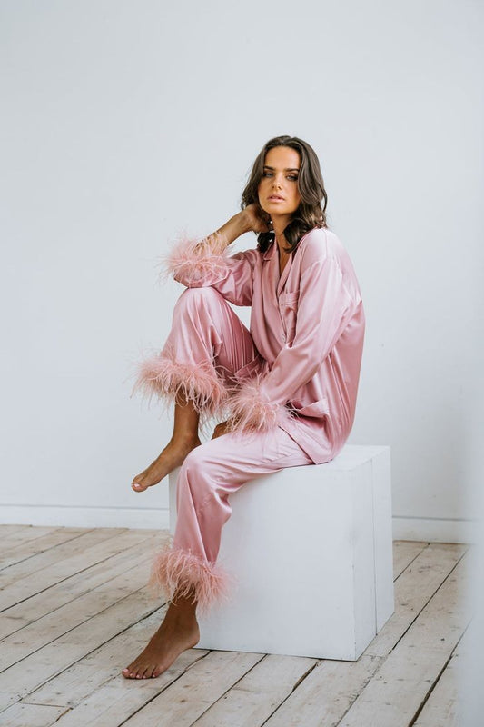 Luxe Feather Nightwear -Pink